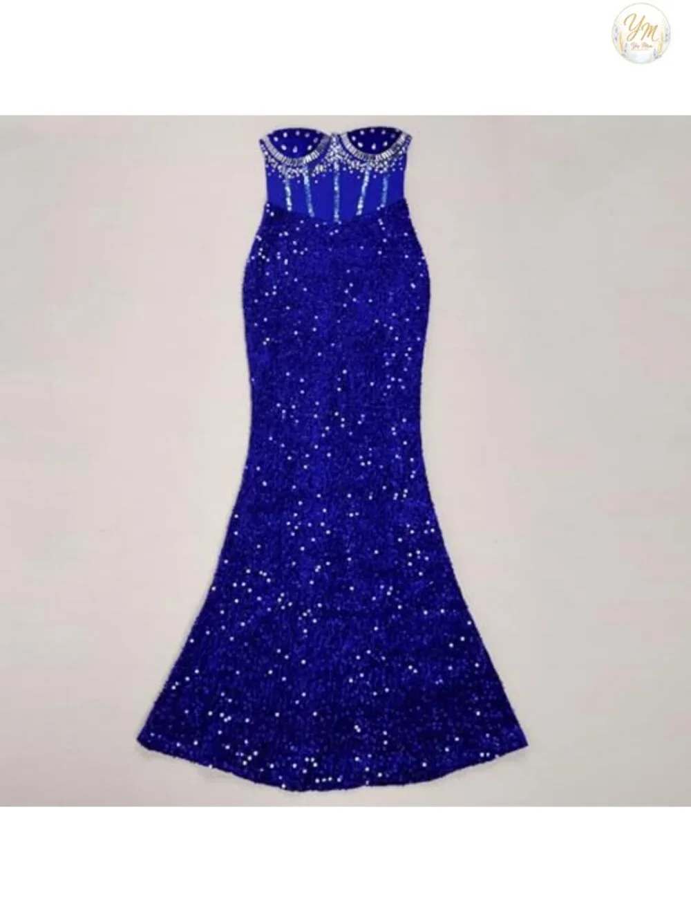 Rhinestone Mermaid Strapless Club Dress Sequin Bodycon Formal Maxi